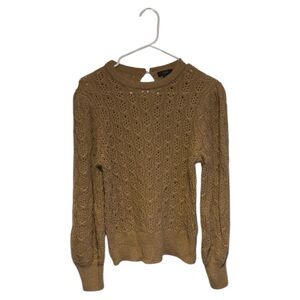 J. CREW Women’s Tan Balloon Sleeve Cable Knit Crewneck Sweater Size M